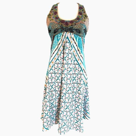 Nicole Miller Studio Halter Dress Beaded size 6 Silk Open Back Y2K Boho Fairy - Picture 2 of 6